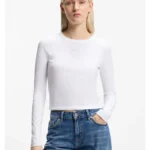 Stretch-cotton top with rhinestone Happy HUGO logo