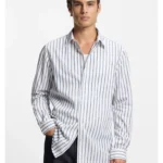 Oversized-fit shirt in striped cotton poplin