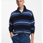 Cotton-blend knit polo with block stripes