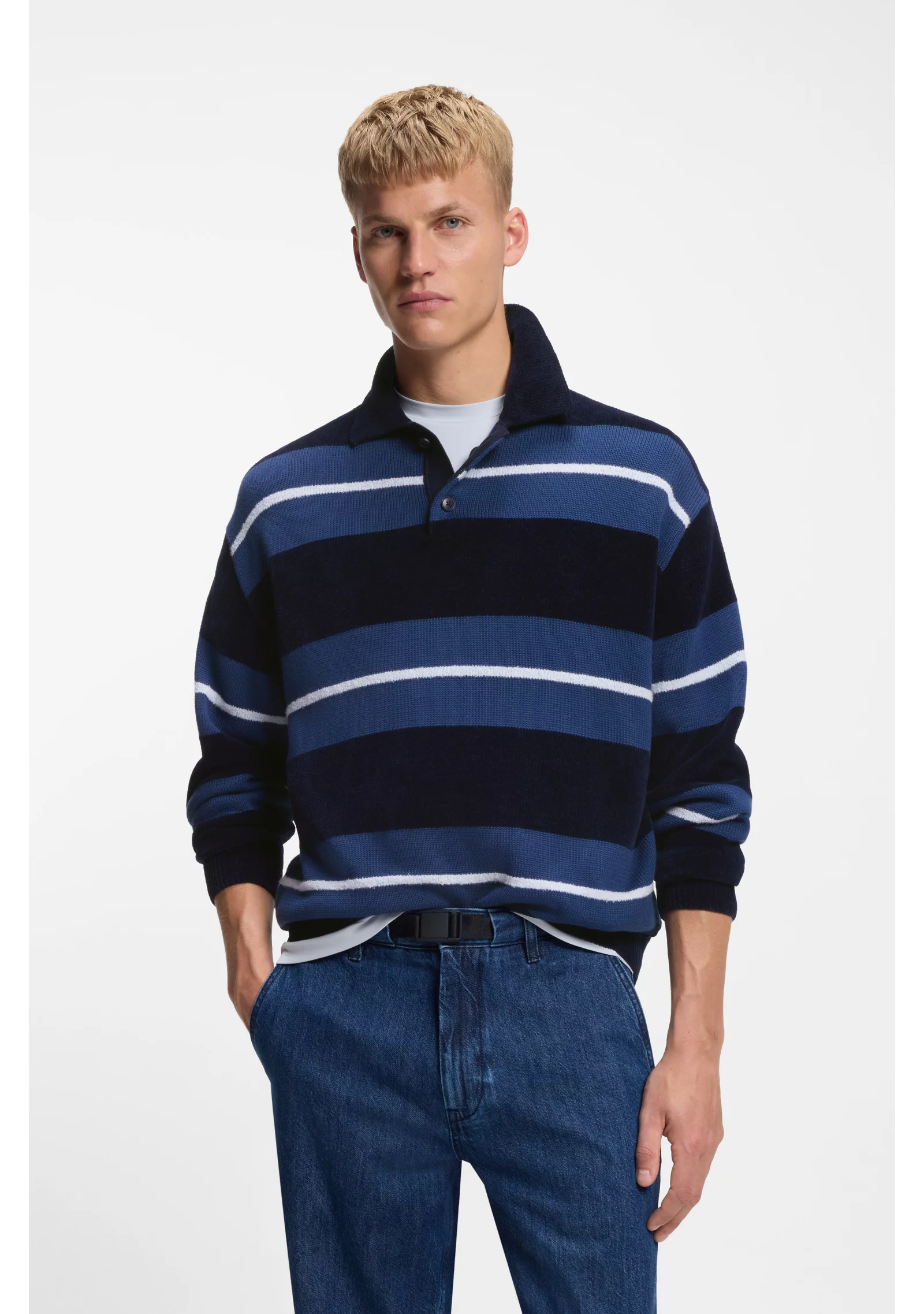 hbeu50555857_404_360 Cotton-blend knit polo with block stripes - Image 1
