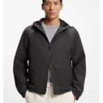 Hooded windbreaker in virgin wool
