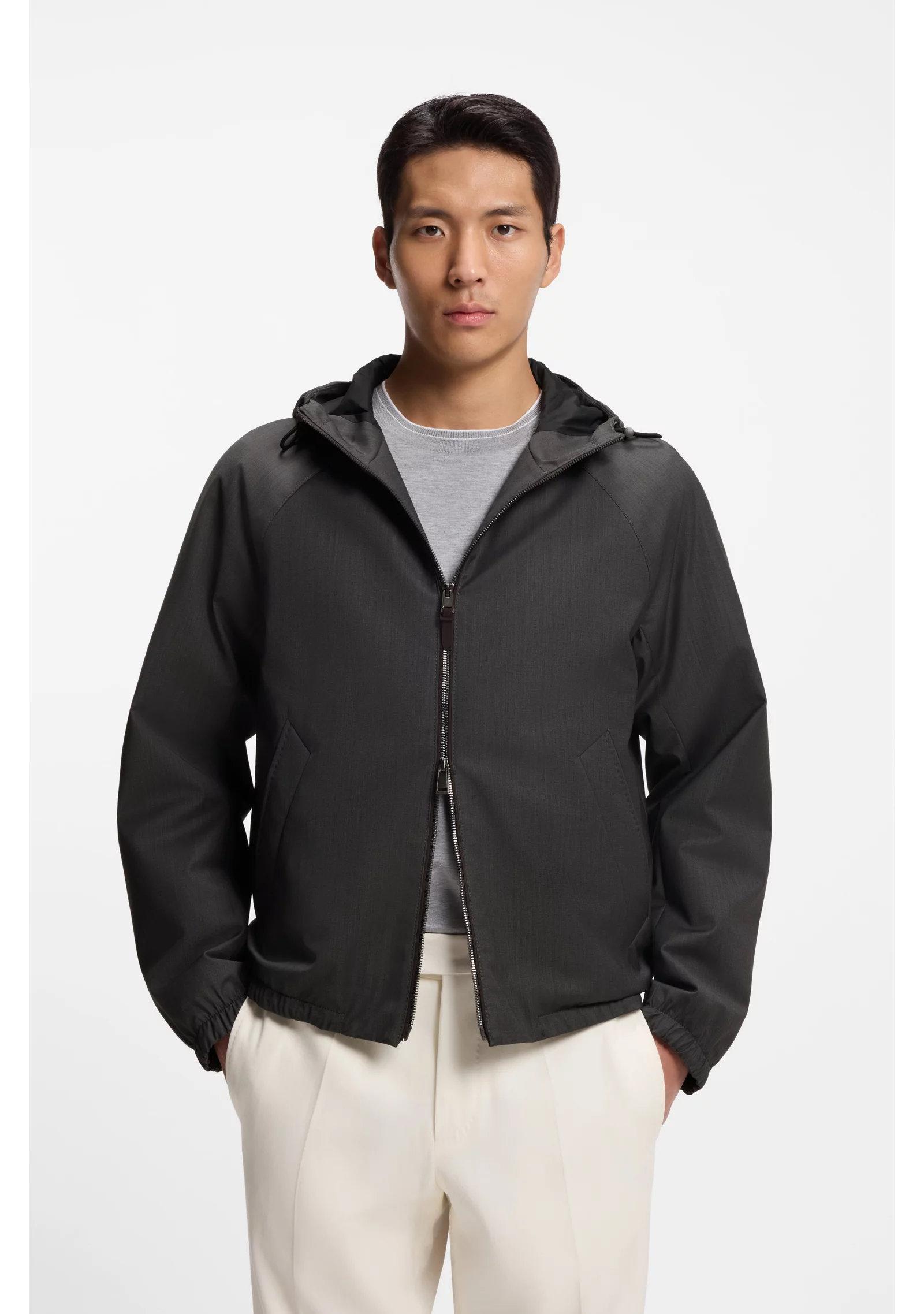 hbeu50555914_001_350 Hooded windbreaker in virgin wool - Image 1