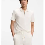Zip-neck polo shirt in cotton and silk