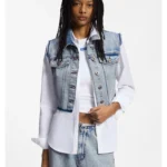 Cropped sleeveless vest in azure-blue denim