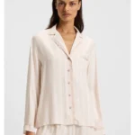 Striped pyjama shirt with logo trim