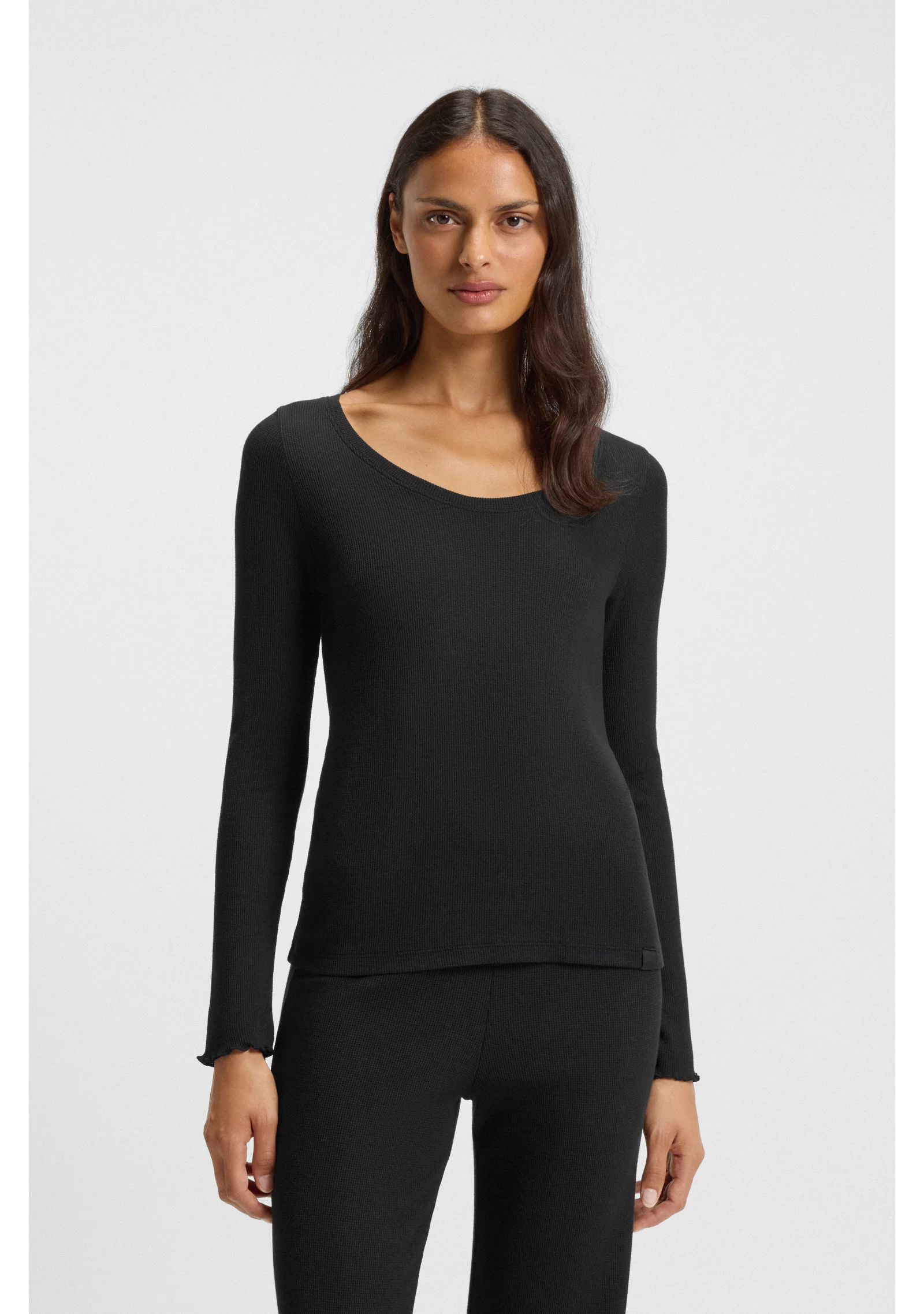 hbeu50557175_001_350 Cotton-blend pyjama top with waffle structure - Image 1