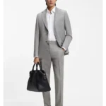 Two-piece slim-fit suit in cotton and virgin wool
