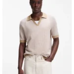 Johhny-collar sweater in cotton and linen
