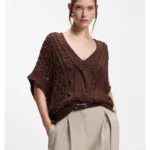 Cotton-blend knitted top with cable detailing