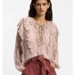 Regular-fit blouse in printed crepe Georgette with ruffles