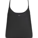 Hobo bag in leather with metallic logo lettering