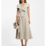 Double-breasted wrap dress in a herringbone linen blend