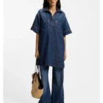 Blue-denim dress with Johnny collar