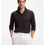 Wool-blend polo shirt with Johnny collar
