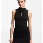 Sleeveless zip-neck top in stretch jersey
