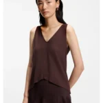 V-neck top in cotton and linen