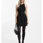 Stretch-twill mini dress with keyhole neckline