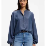 Relaxed-fit denim-look blouse with kimono sleeves