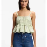 Cotton-poplin top with vertical stripe