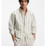 Regular-fit shirt in striped linen and cotton