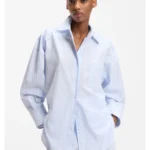 Oversized-fit blouse in striped cotton poplin