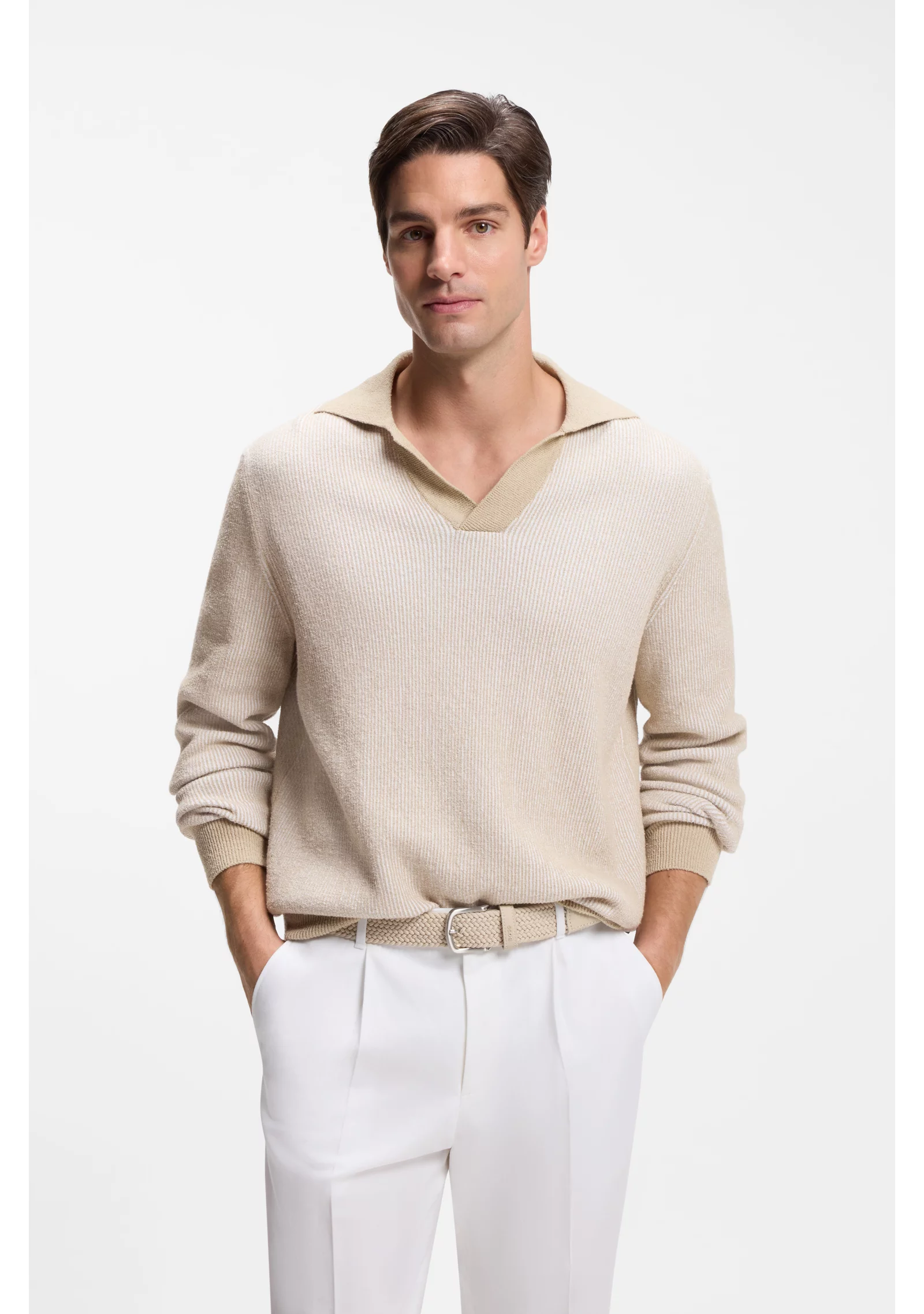 hbeu50560496_286_350 Rib-knit cotton-blend sweater with Johnny collar - Image 1