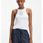 Ribbed-cotton tank top with logo artwork