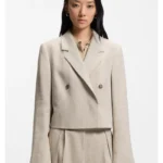 Cropped blazer in a herringbone-patterned linen blend