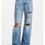 Baggy-fit jeans in blue distressed denim