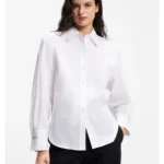 Relaxed-fit cotton blouse with stacked-logo cuff buttons