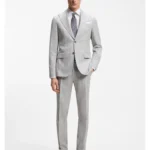Two-piece slim-fit suit in cotton and virgin wool