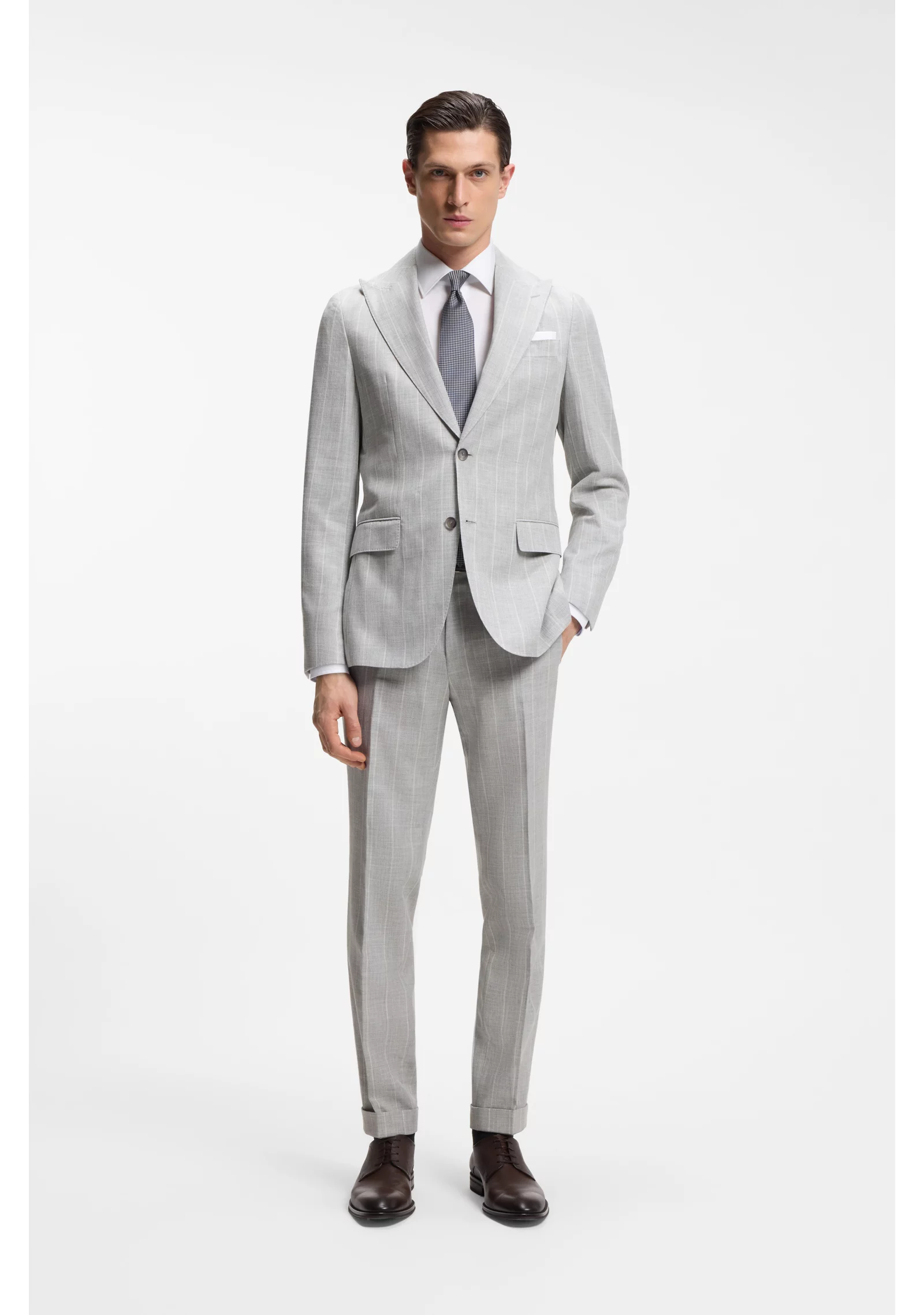 hbeu50561849_072_300 Two-piece slim-fit suit in cotton and virgin wool - Image 1