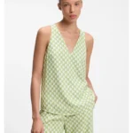 Geometric-print sleeveless top with sequins