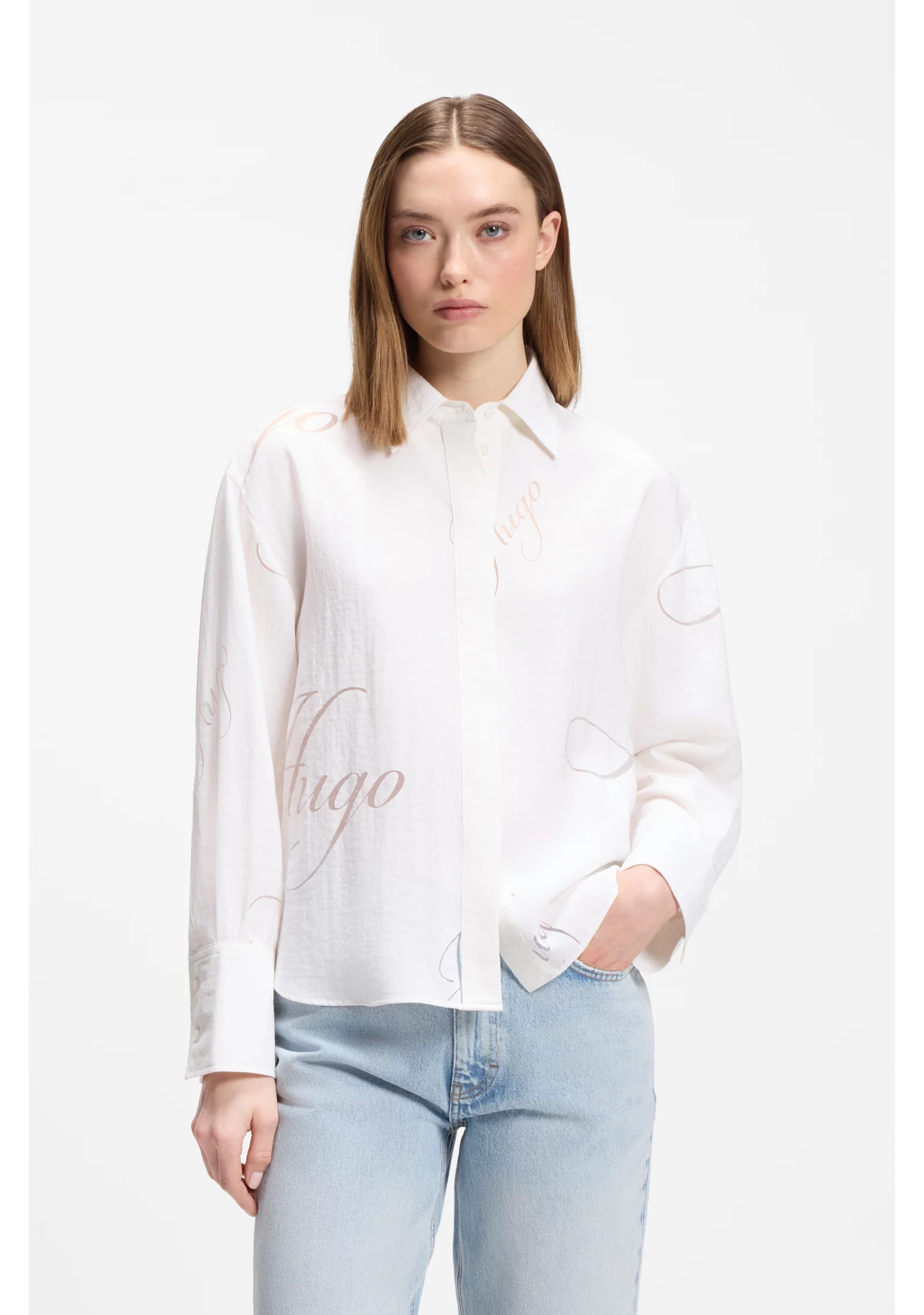 hbeu50562585_971_350 Oversized-fit blouse with burnout logo print - Image 1