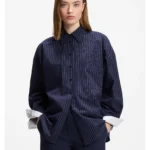 Regular-fit blouse in pinstripe cotton poplin