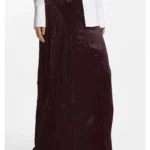Asymmetric maxi skirt in satin with crinkle texture