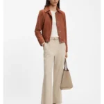 Suede jacket with covered zip closure