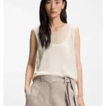 Sleeveless top in linen and cotton with layered design