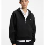 Zip-neck hoodie in a structured cotton blend