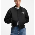 Satin varsity bomber jacket with padded comfort