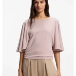 Loose-fit cupro T-shirt with raglan sleeves