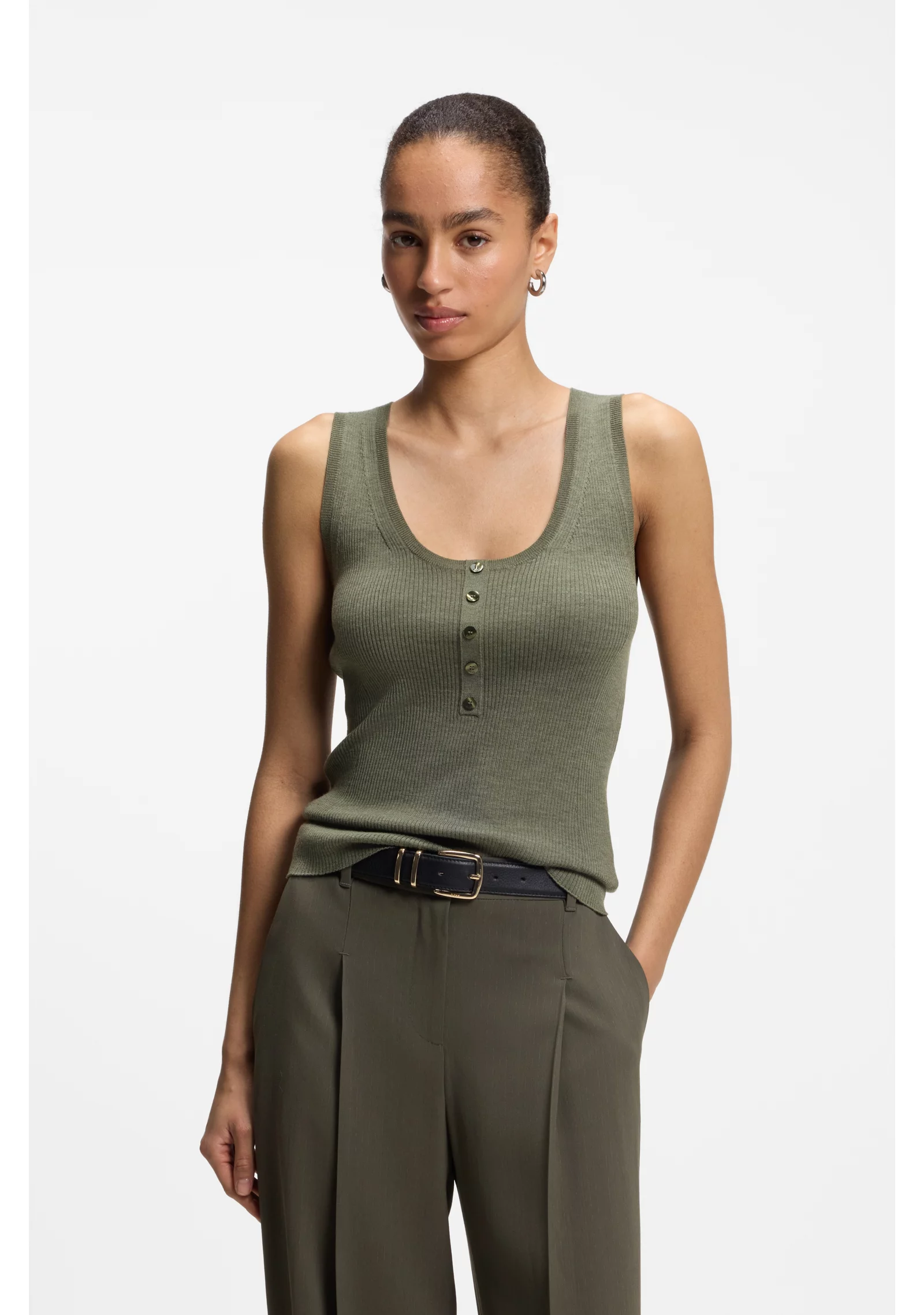 hbeu50563412_308_350 Sleeveless top in rib-knit merino wool - Image 1