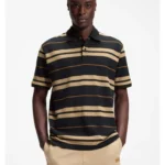 Regular-fit polo in cotton piqué with engineered stripes