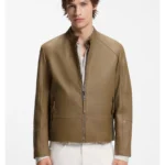 Slim-fit racer jacket in smooth leather