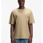 Loose-fit T-shirt in cotton with suede logo badge