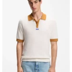 Waffle-knit polo in cotton with contrast trims