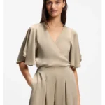 Wrap-front blouse with kimono sleeves
