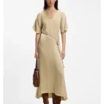 V-neck dress with buckled spaghetti belt