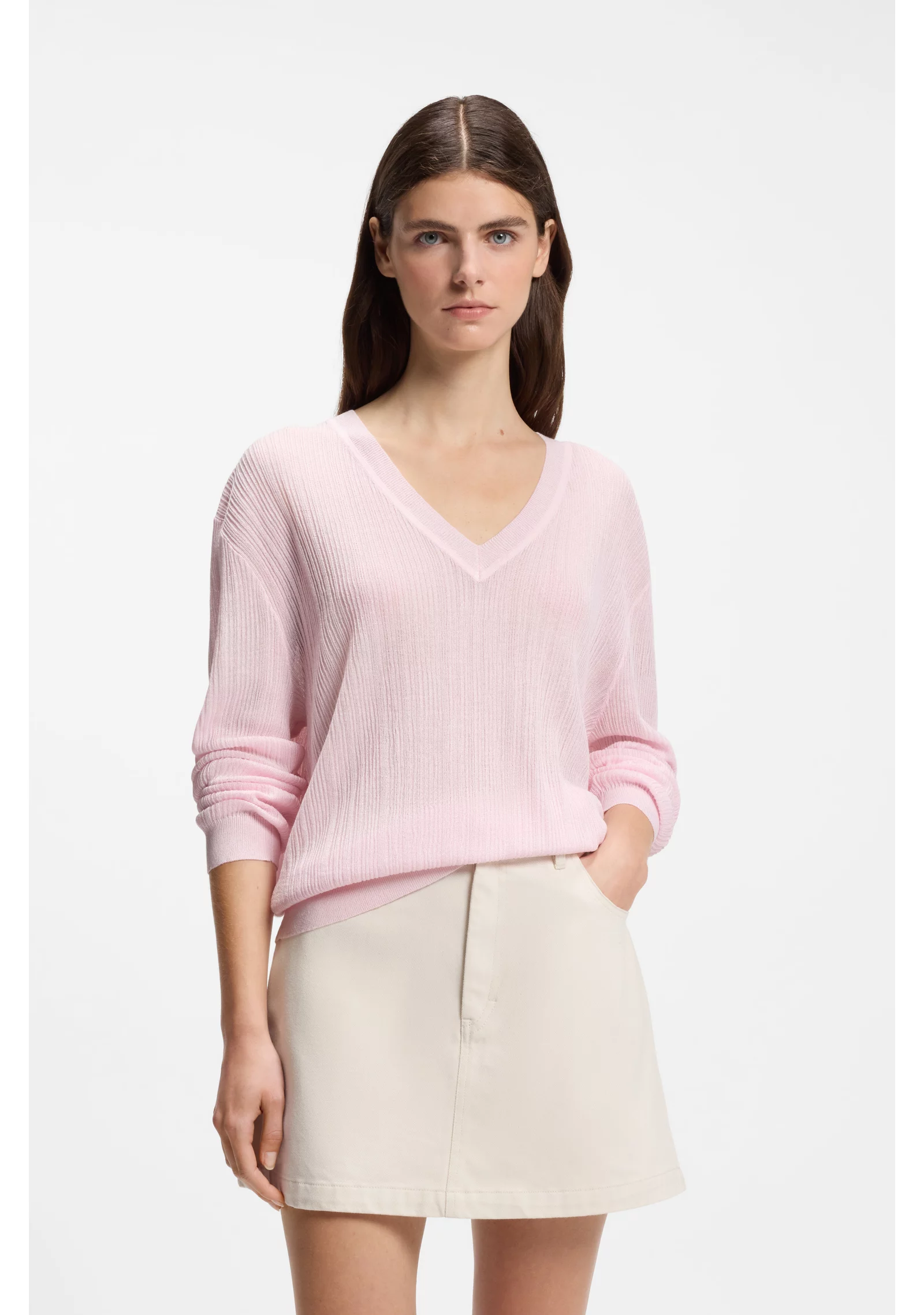 hbeu50564299_687_350 V-neck sweater with semi-sheer structure - Image 1