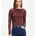Slim-fit cupro top with modern boatneck